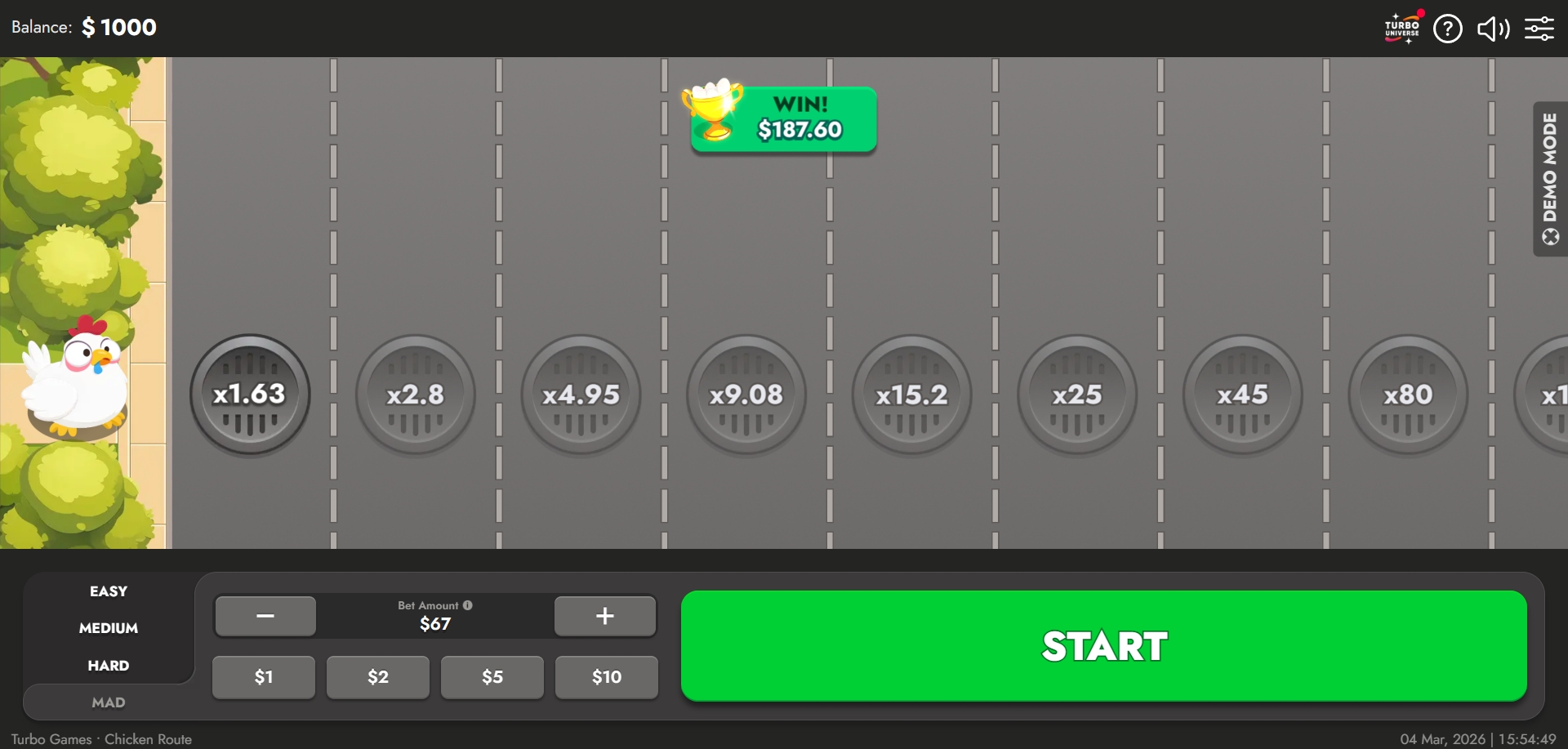 187$ guadagno sulla rotta dei polli