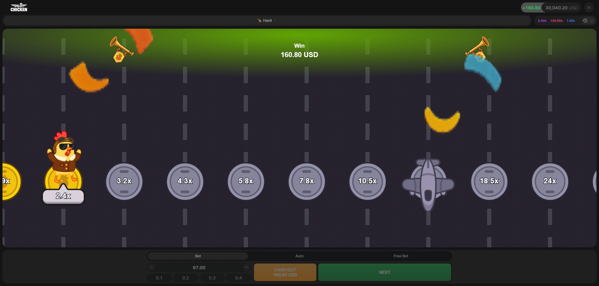 Pilot Chicken vinna 160 dollar