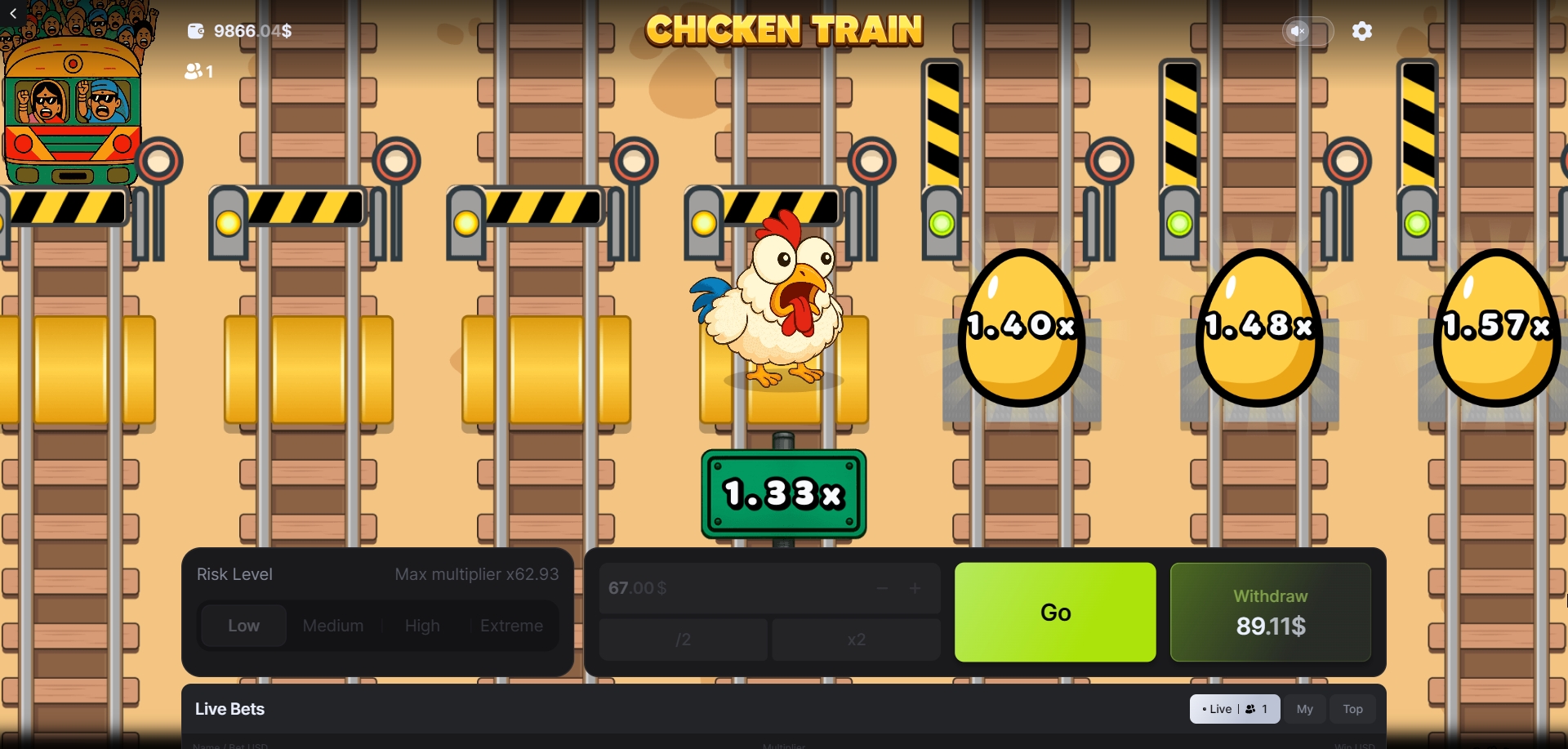 Progressão de frango versus trem